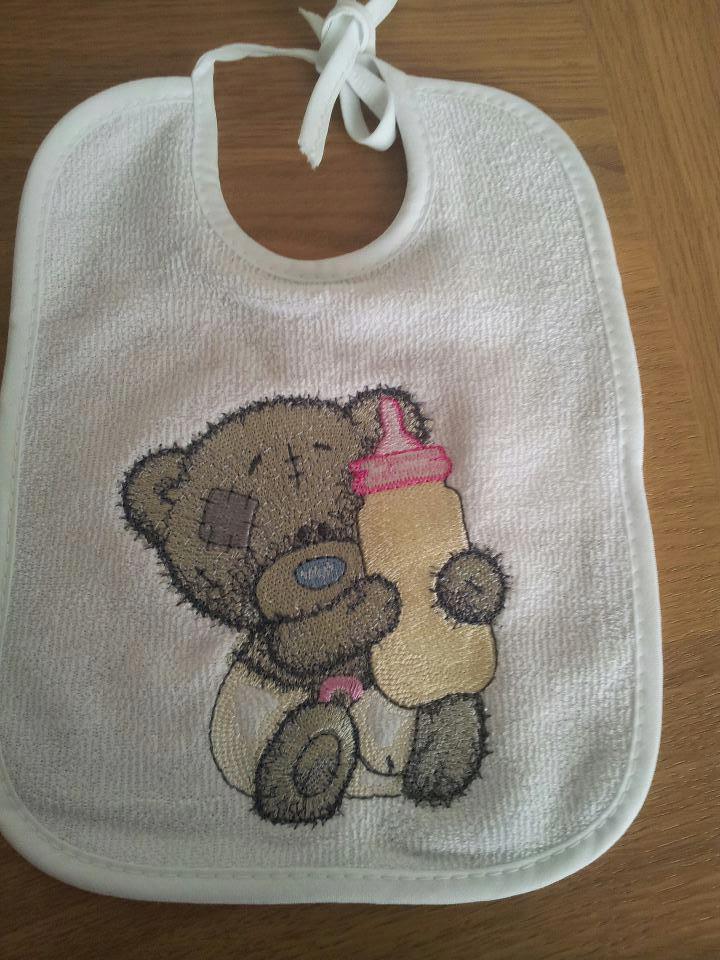 Baby bib with Tiny Teddy embroidery design