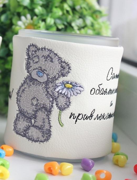 Cup cover with Teddy bear embroidery design