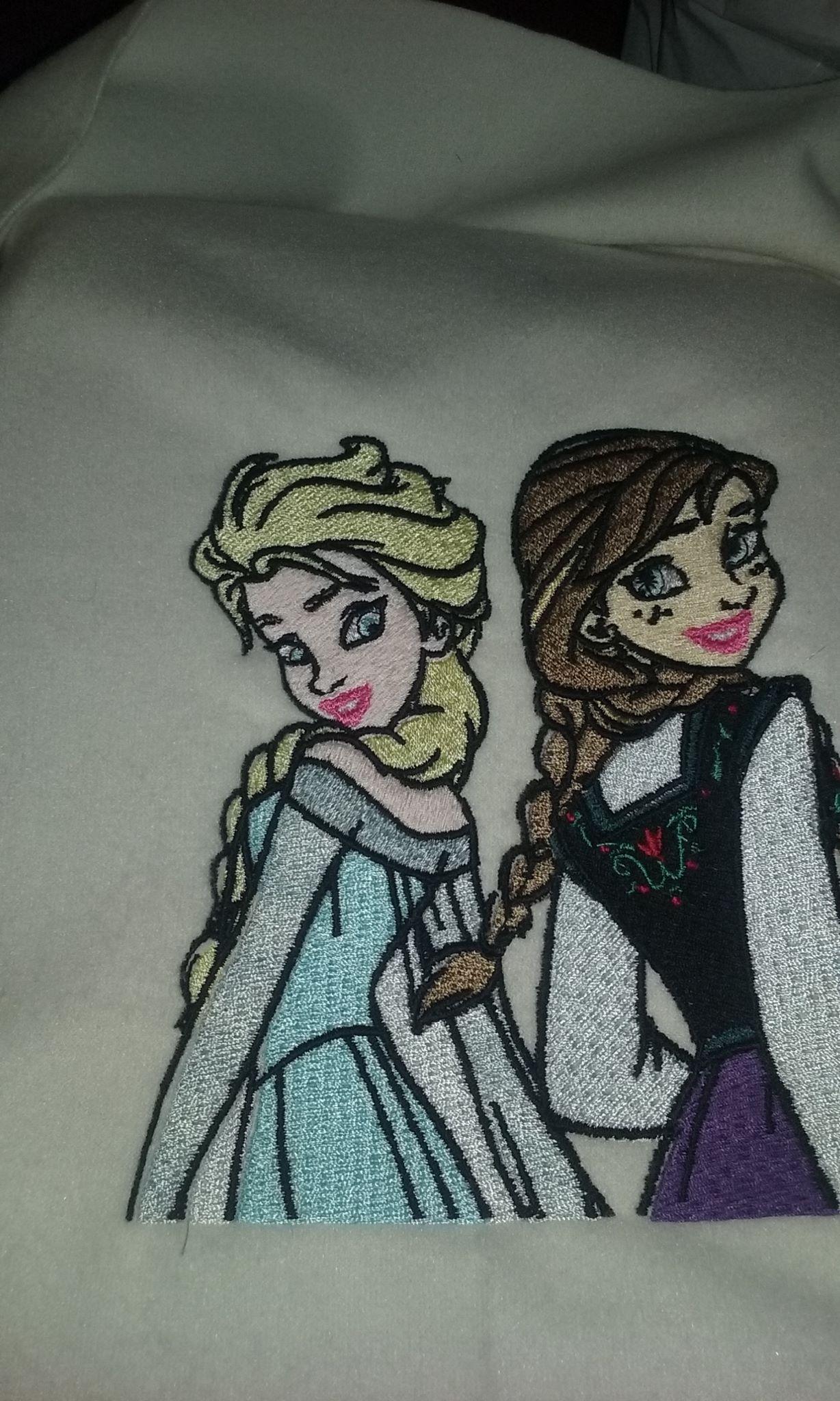 Elsa and Anna embroidered design