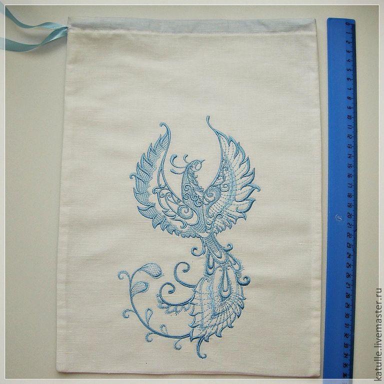 Embroidered bag with firebird design