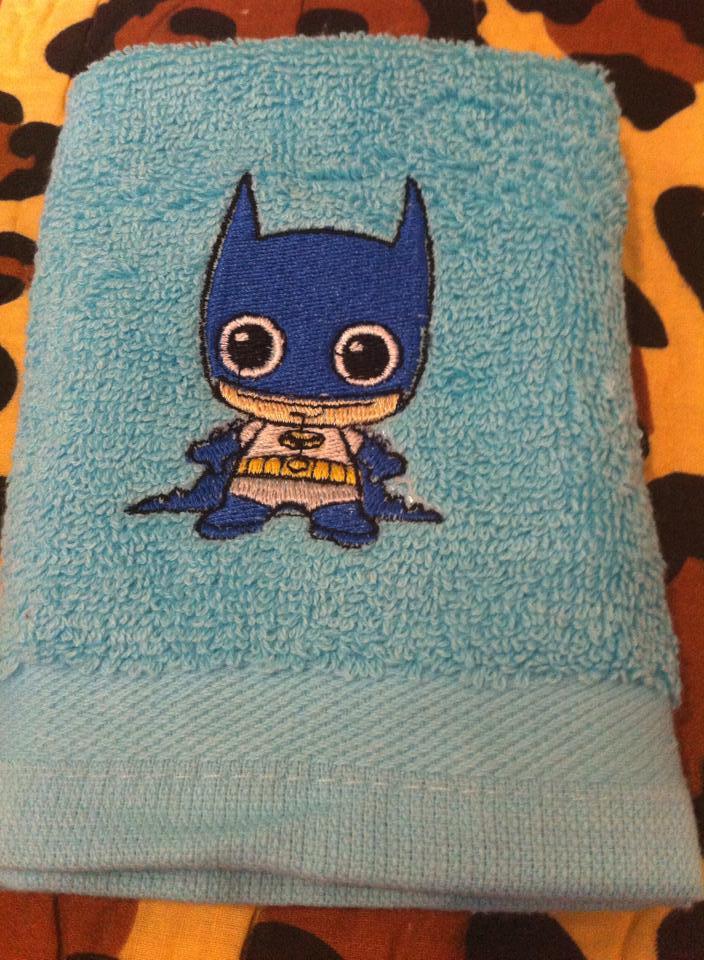 Embroidered towel with Chibi Batman design