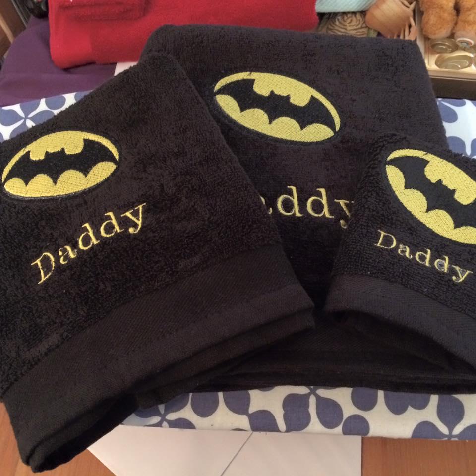 Embroidered towels with Batman logo design