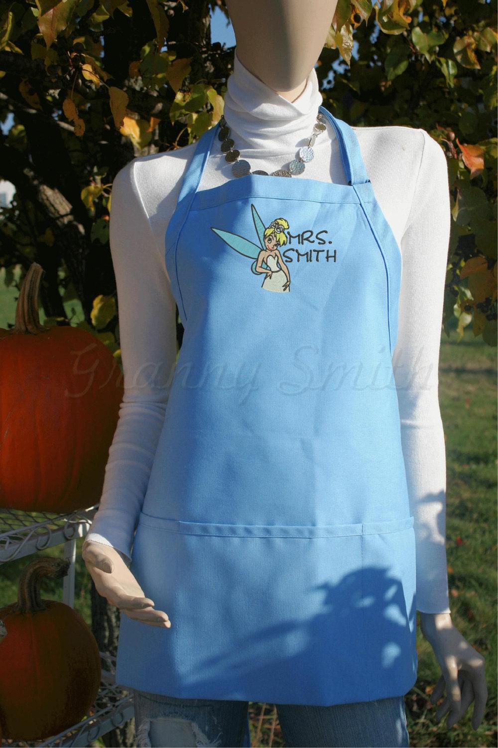 Tinkerbell embroidery design in a wedding dress apron — blue