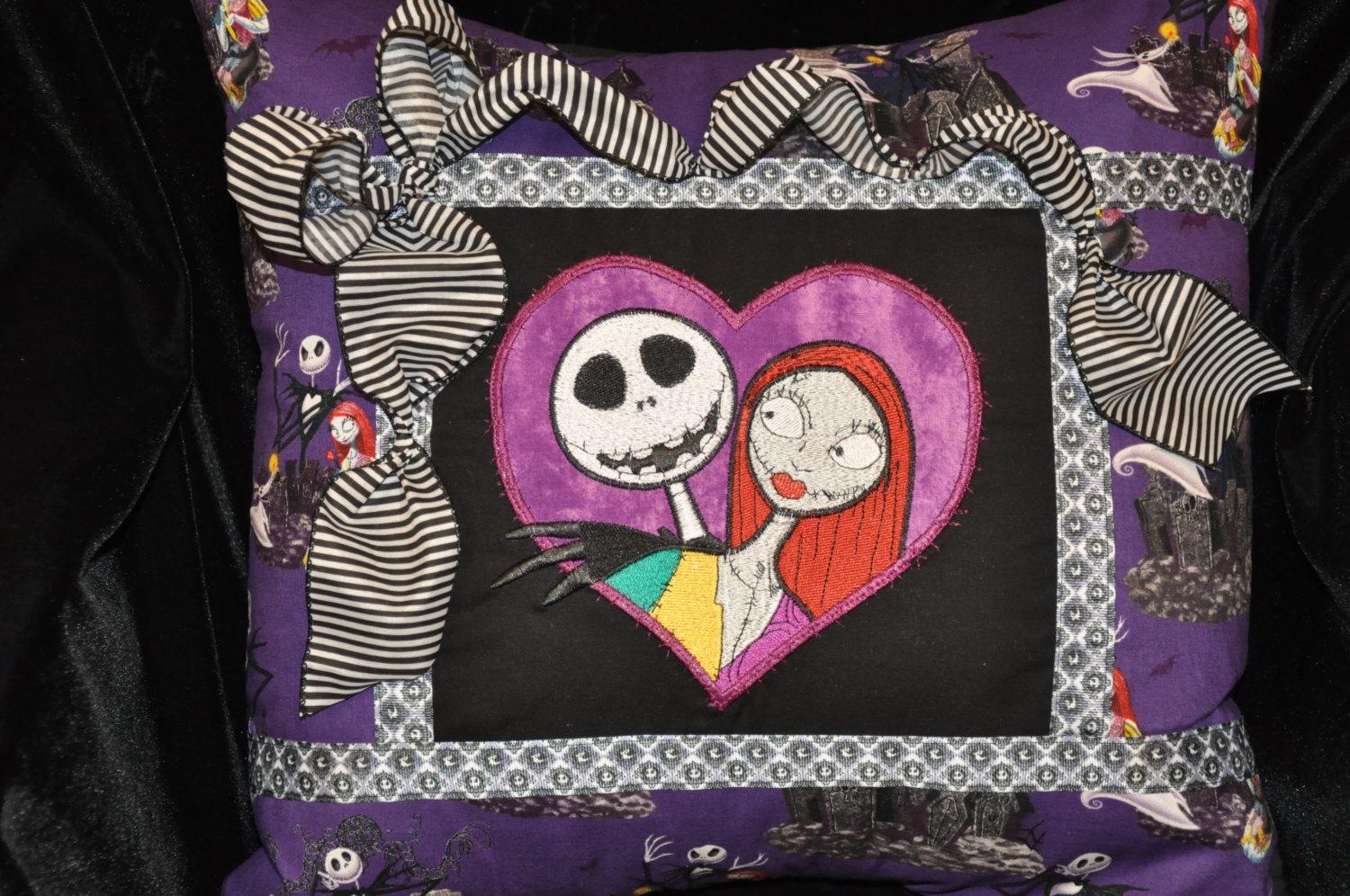 Nightmare Before Christmas pillow with a bow embroidered at pillow