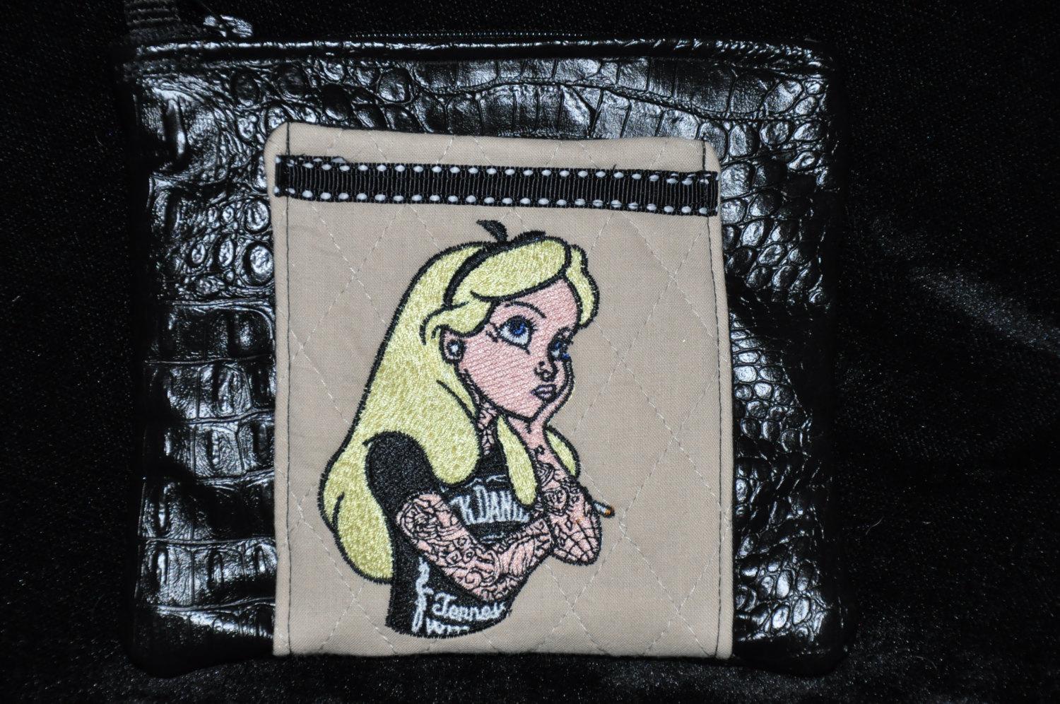 Modern Alice in Wonderland purse embroidered a clother look