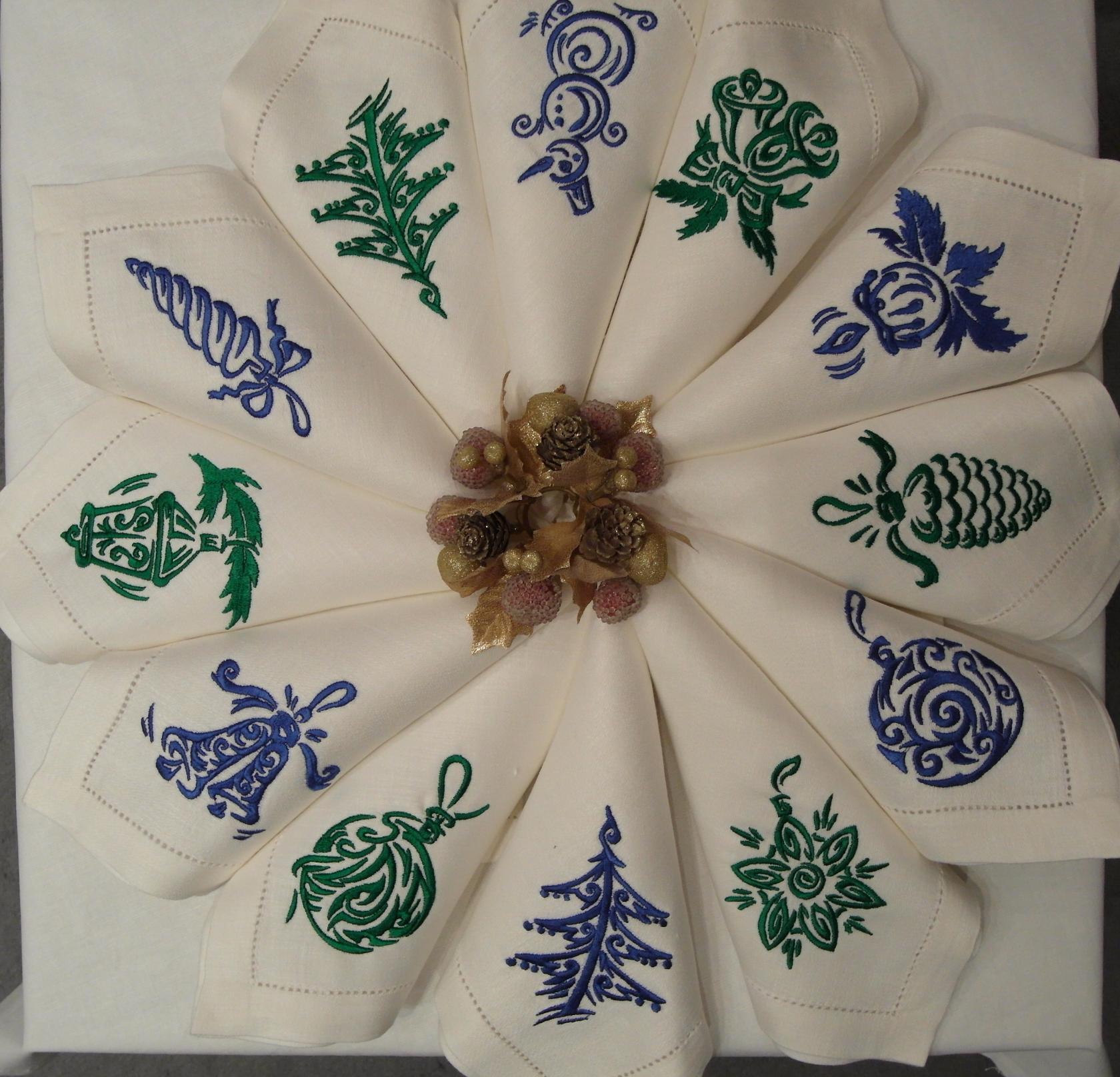 Christmas and NY napkins with free embroidery designs