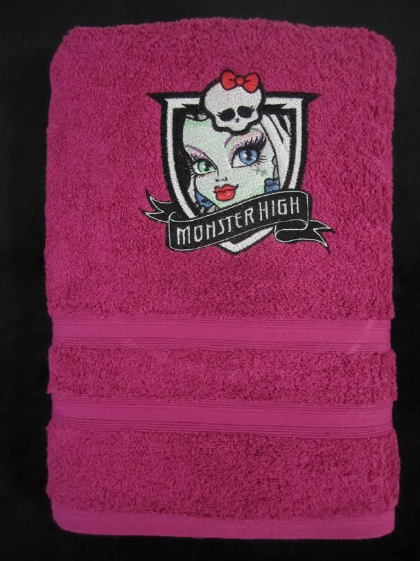 Bath towel with Monster High Frankie Stein embroidery design