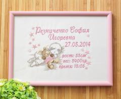 Framed memory desc with Sleeping baby with bunny toy free embroidery design