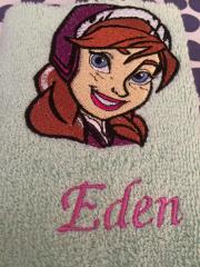 Towel with Anna Frozen embroidery design