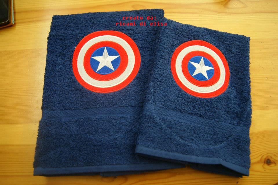 Two towels with Captain America Shield embroidery design