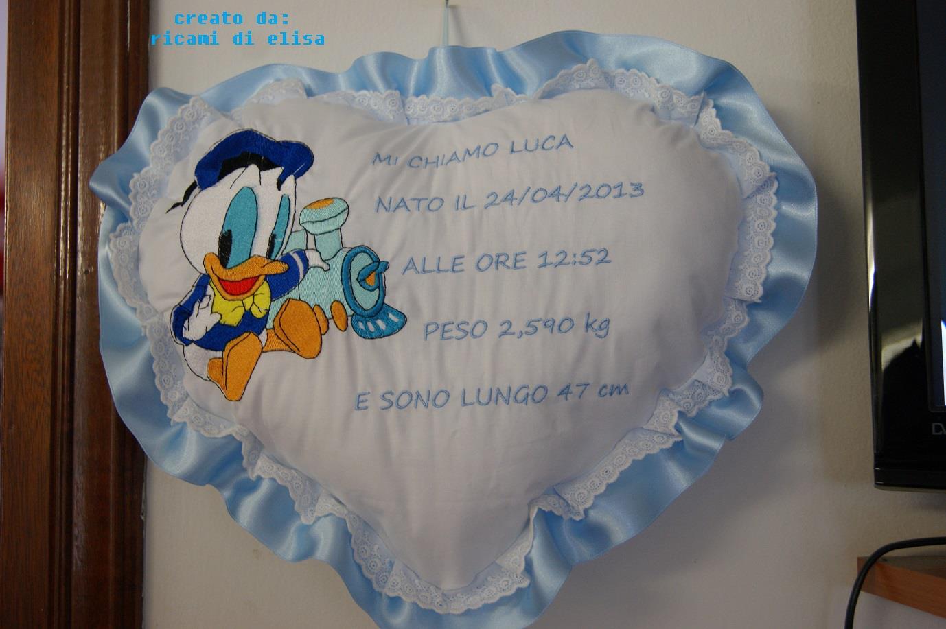 Newborn pillow with Donald Duck with train toy embroidery design