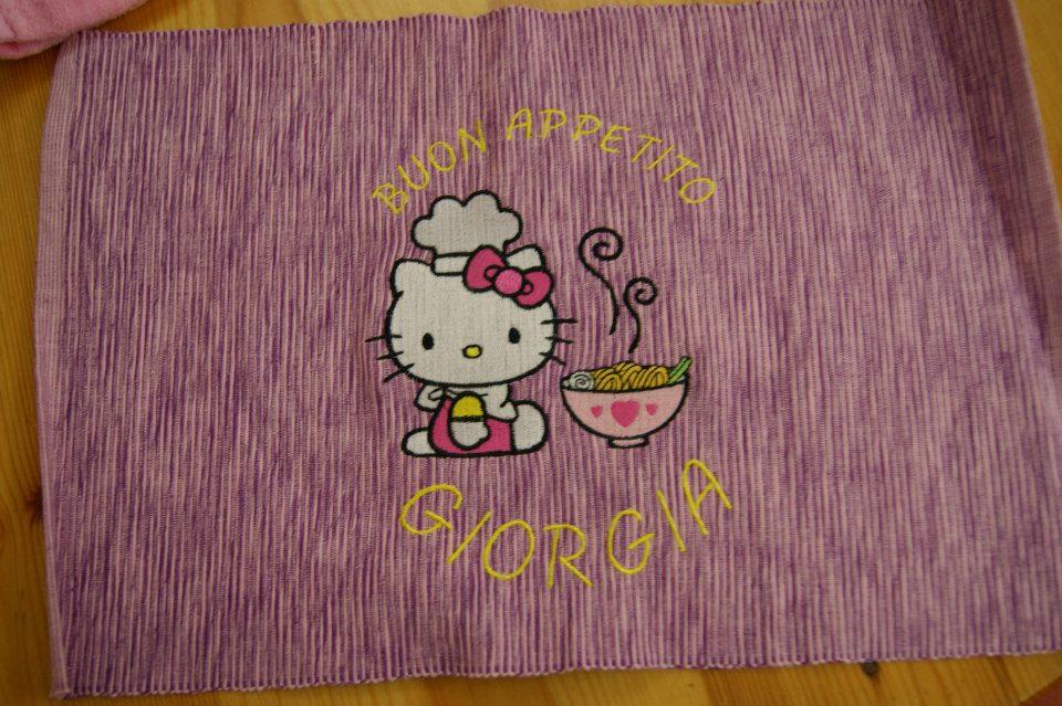 Table carper with Hello Kitty Loves Chinese Food embroidery design