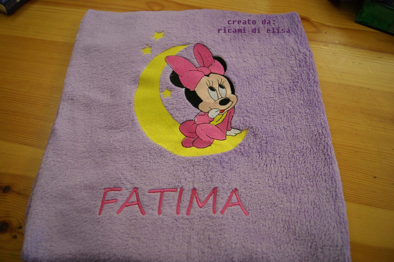 Bath towel with Minnie Mouse and moon embroidery design