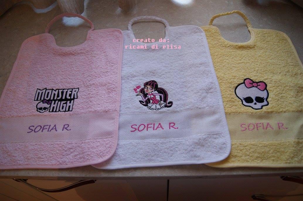 Baby bibs with Monster High embroidery design