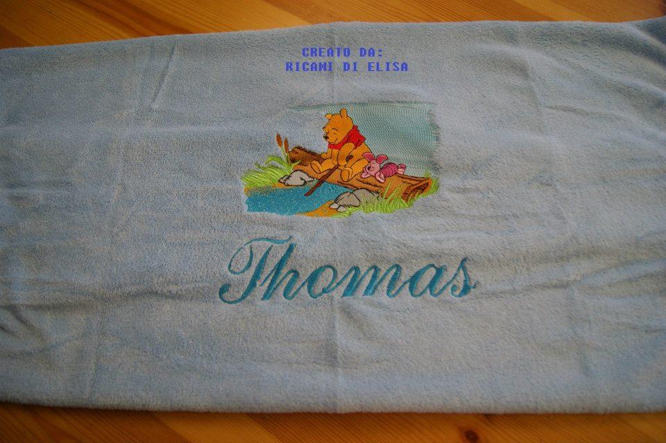 Towel with Winnie Pooh to the river embroidery design