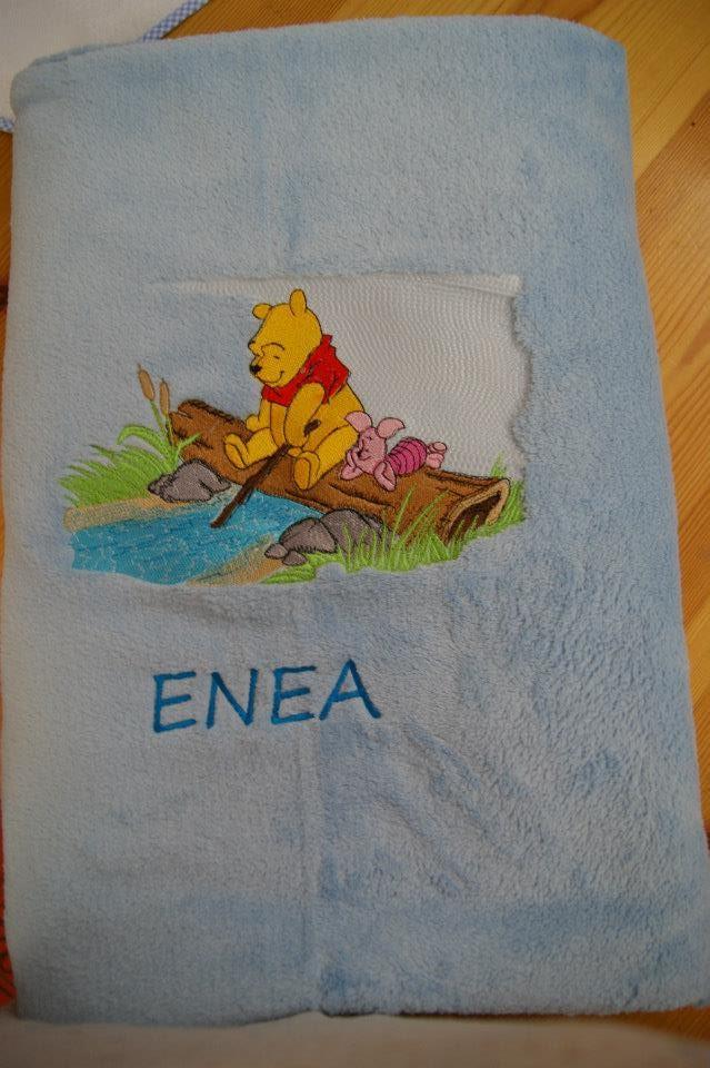 Towel with Winnie Pooh to the river embroidery design