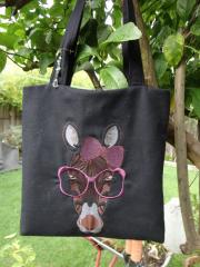 Tote bag with Zebra free embroidery design