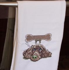 Towel with Dog cross stitch free embroidery design