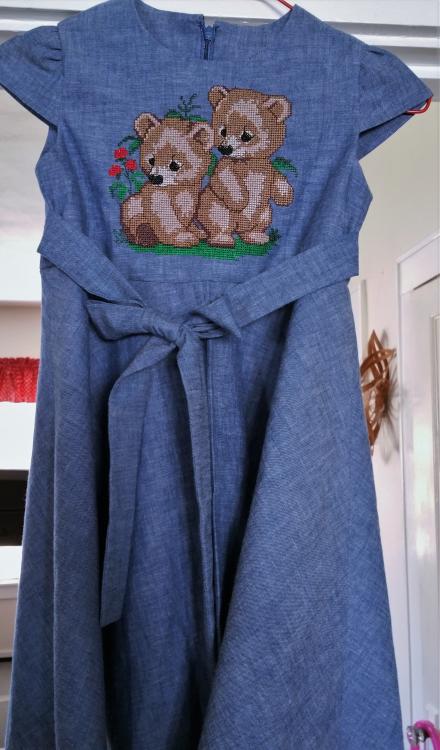Embroidered dress with brothers bears free embroidery design