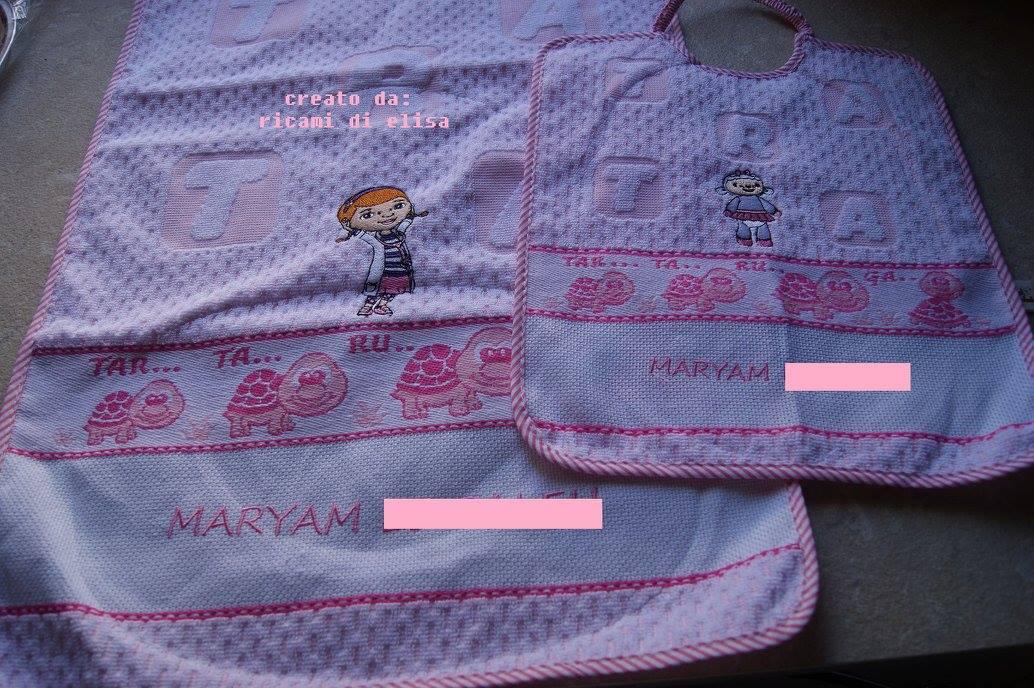 Towel and napkin with Doc McStuffins embroidery design