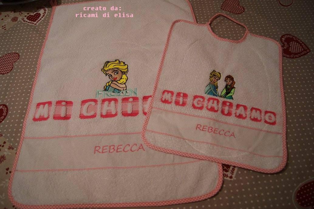 Baby bib and napkin with Anna and Elsa embroidery design