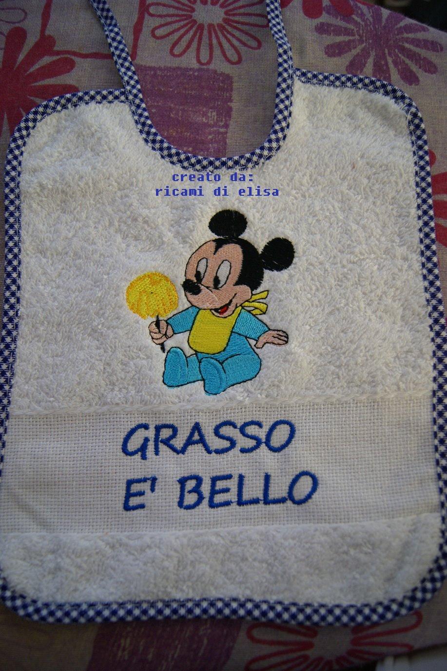 Baby bib with Mickey Mouse with ice cream embroidery design