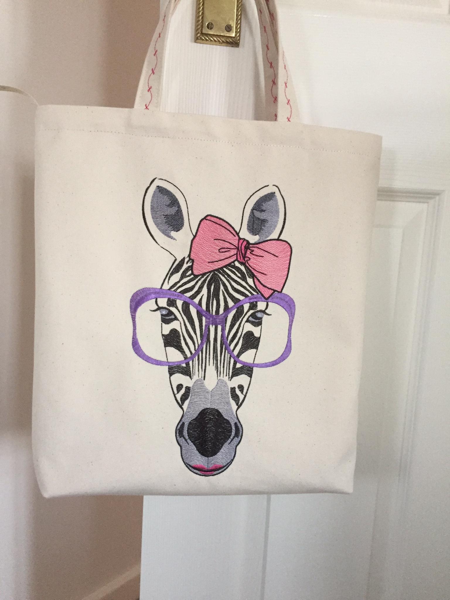 Beach bag with Zebra free embroidery design