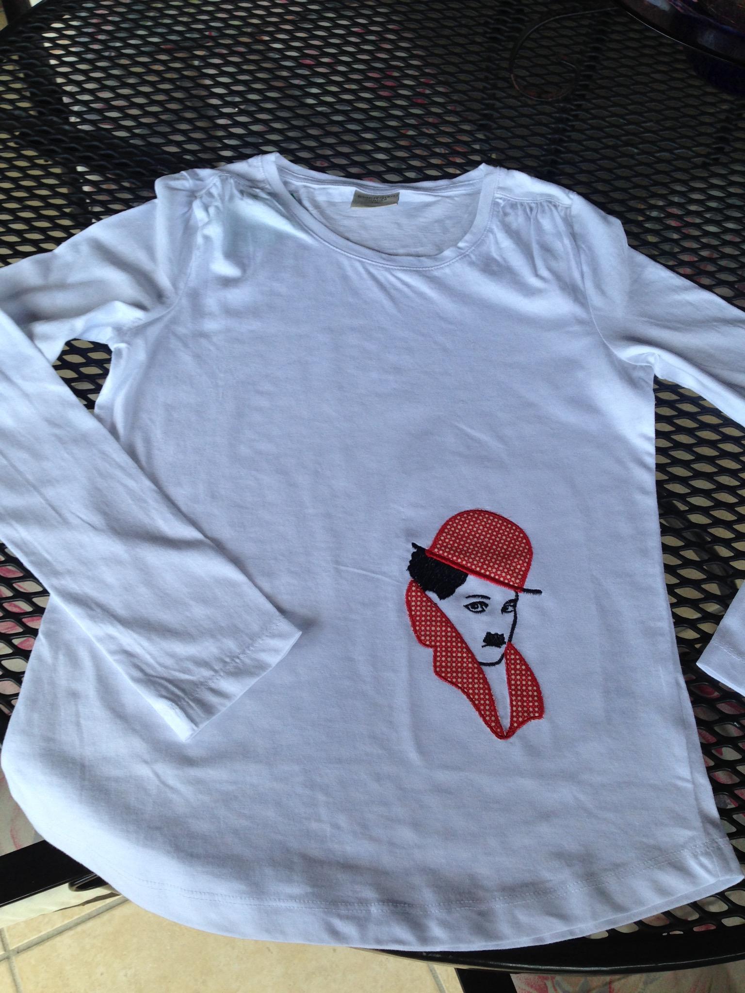 Shirt with Charlie Chaplin applque free embroidery design