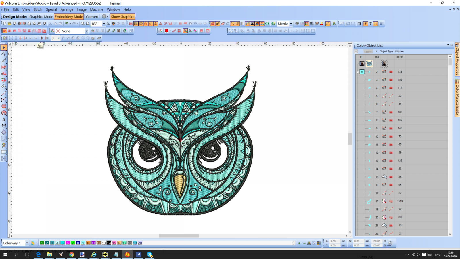 Mosaic Owl embroidery design preview