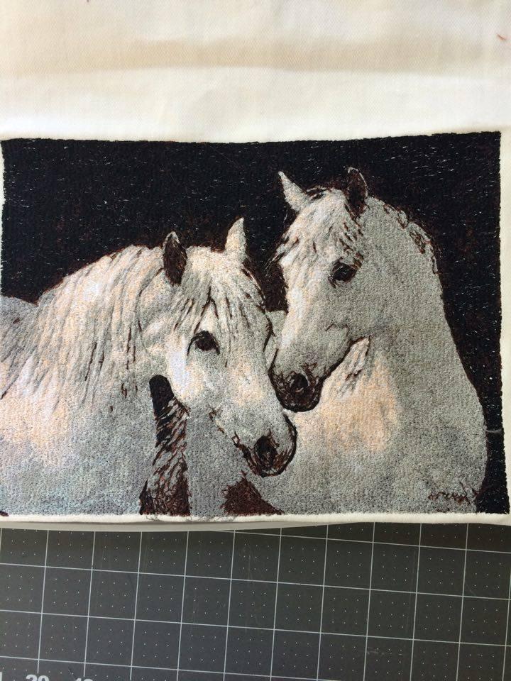 White horses embroidered free design