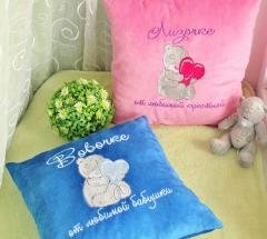 Pillow for baby room with Teddy Bear with a pillow heart embroidery design