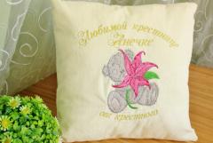 Gift with Teddy Bear with lily embroidery design