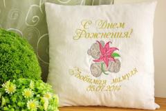 Cotton cushion Teddy Bear with lily embroidery design