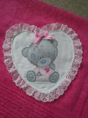 Cushion with heart applique  and Teddy bear I dressed myself embroidery design