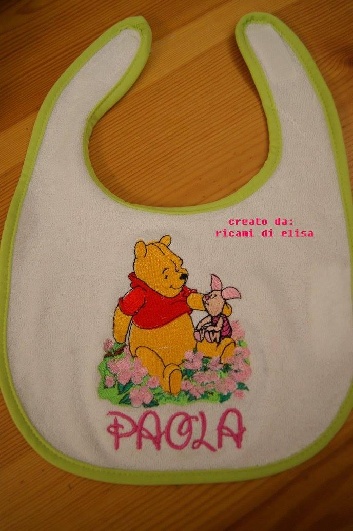 Baby bib with Winnie Pooh and Piglet embroidery design