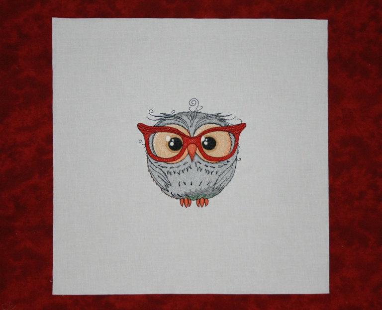 Funny wise owl embroidered design
