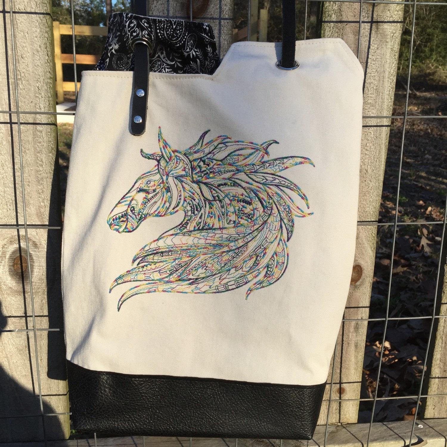 Handbag with Mosaic horse embroidery design