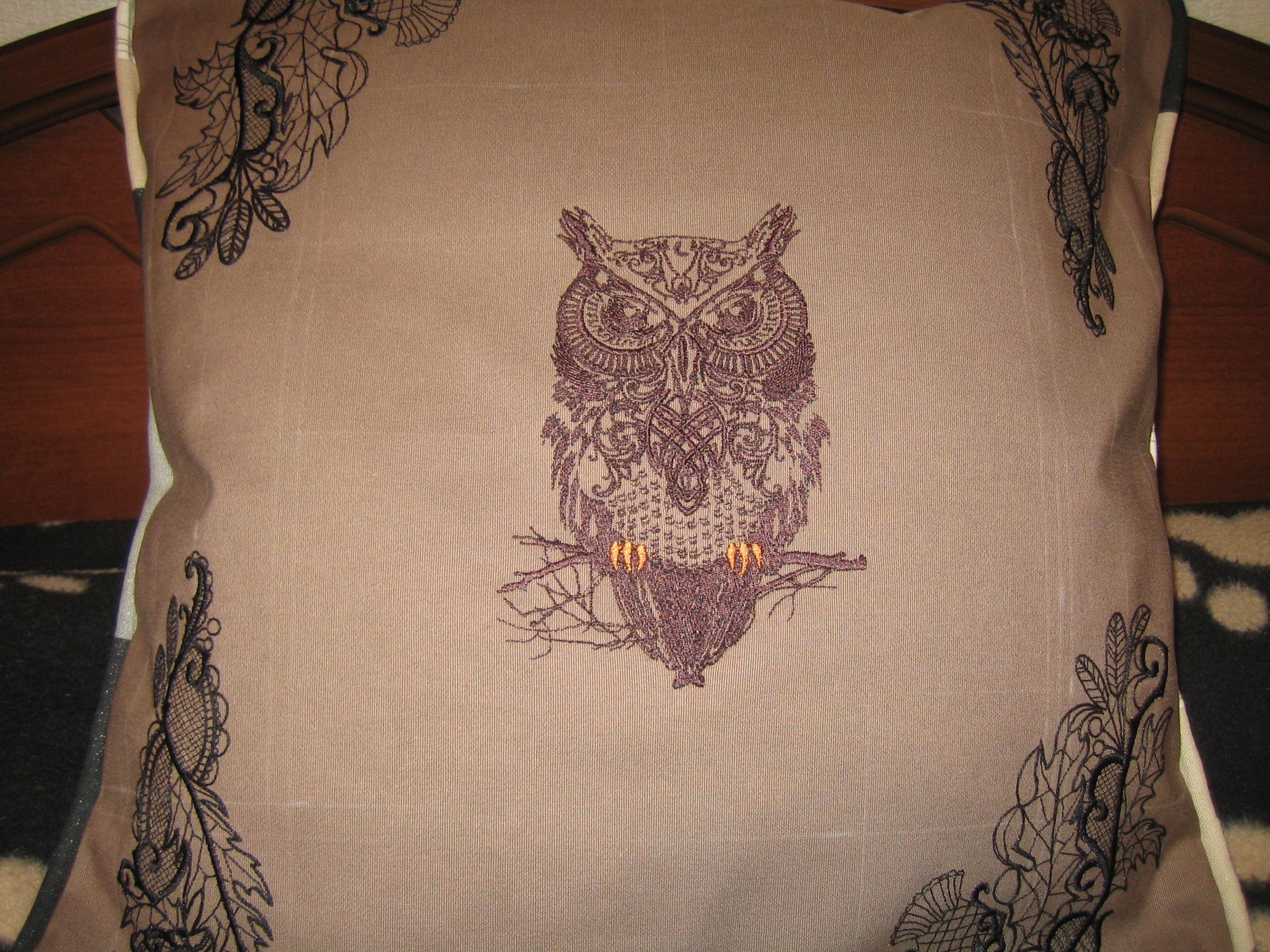 Cushion with Tribal owl embroidery design