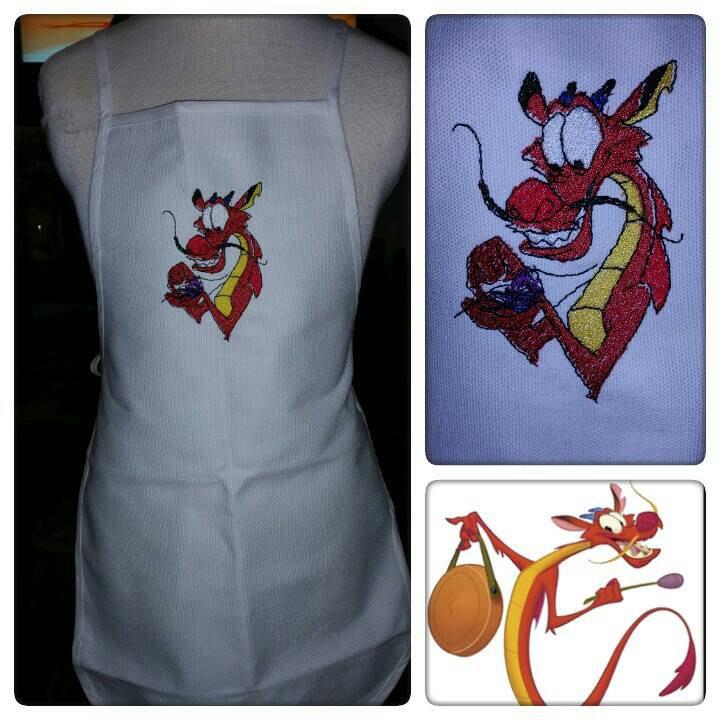 Kitchen apron with Dragon embroidery design