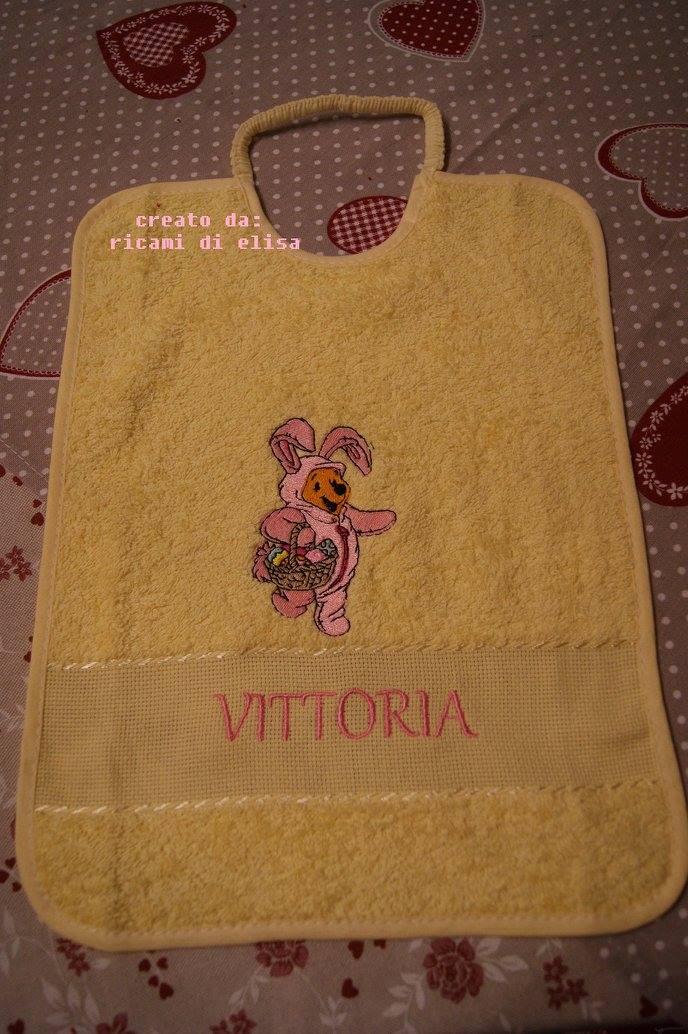 Baby bib with Easter bunny embroidery design