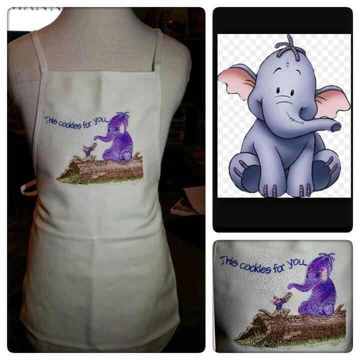 Kitchen apron with Heffalump and Roo embroidery design