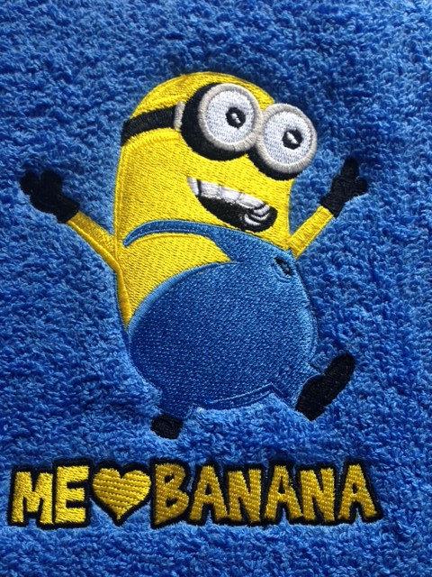 Towel with Minion love banana embroidery design