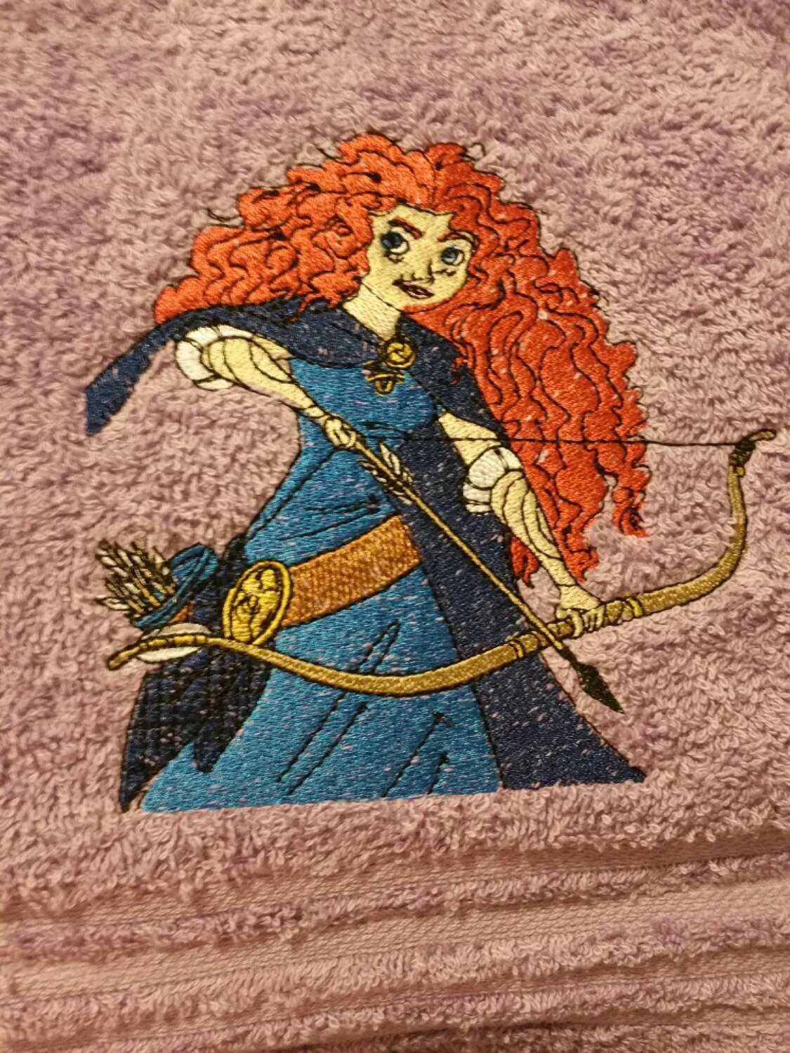Towel with Princess Merida shot an arrow embroidery design