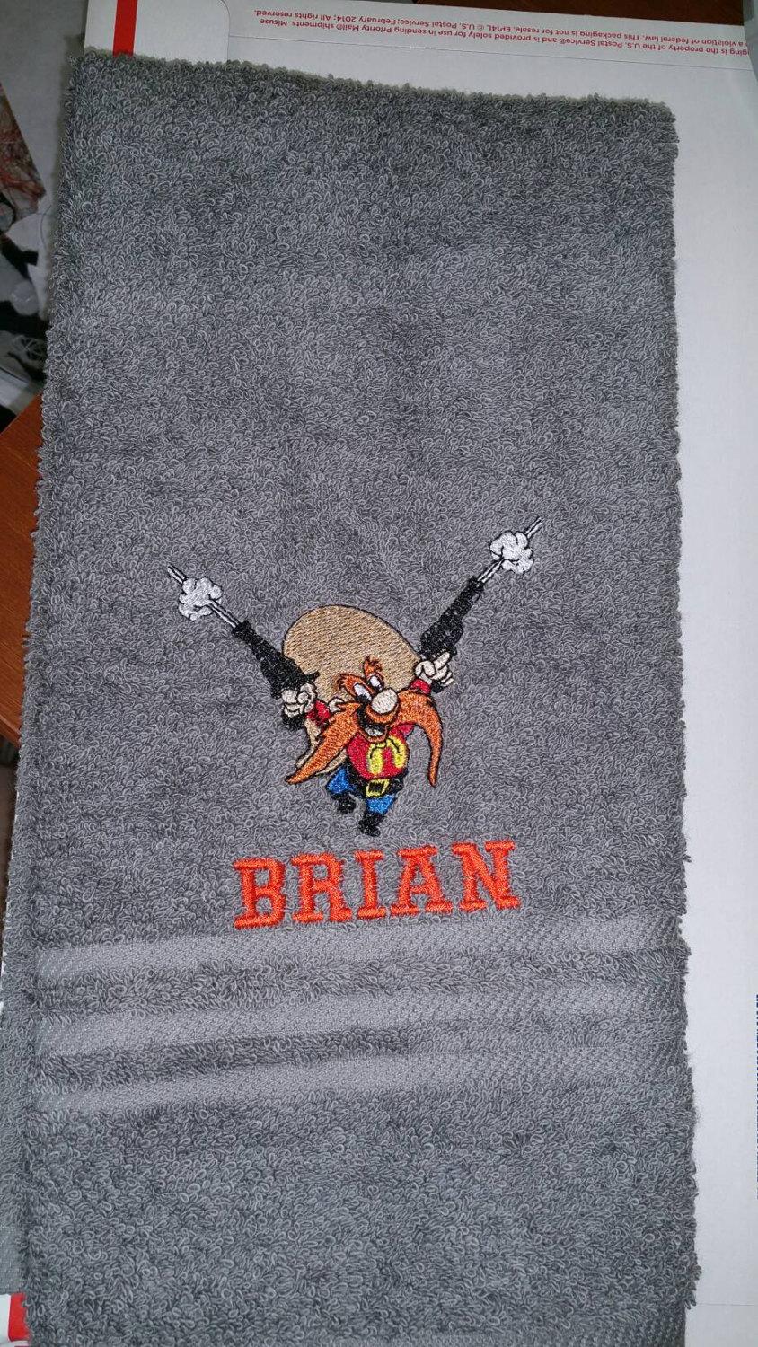 Towel with Yosemite Sam with guns embroidery design