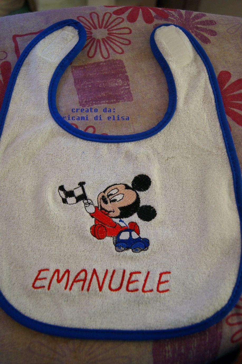 Baby bib Mickey Mouse Racing embroidery design
