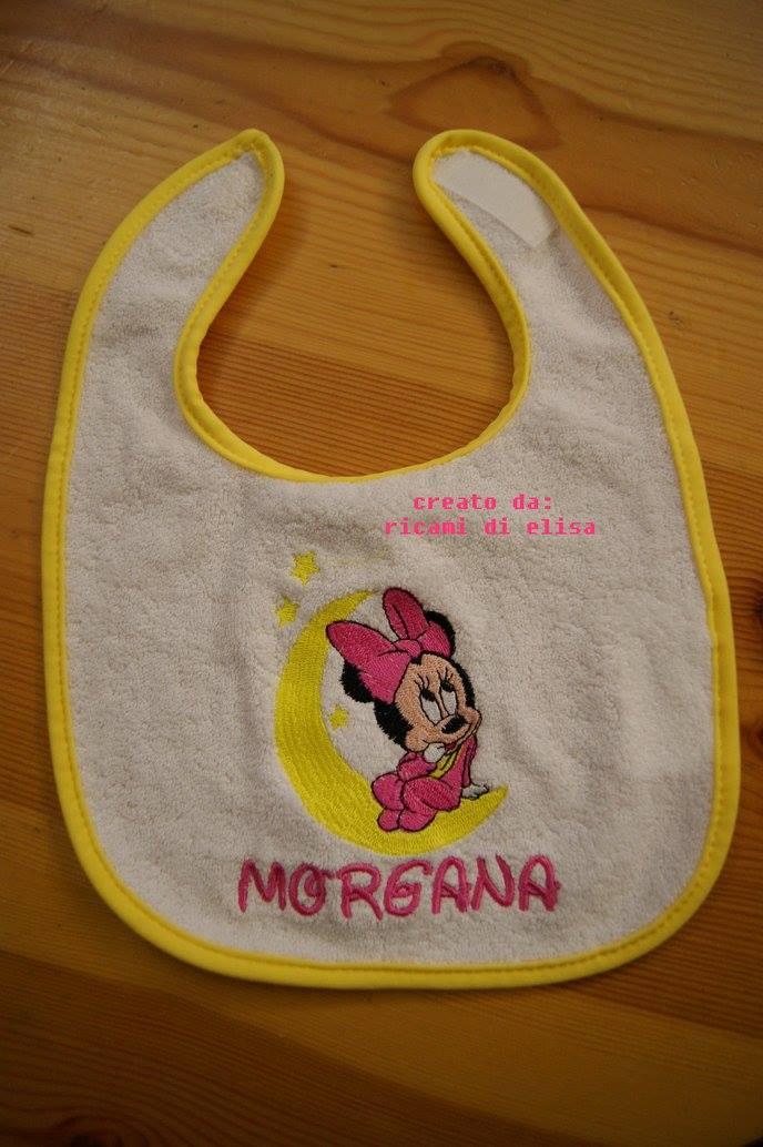 Baby bib with Minnie Mouse and moon embroidery design