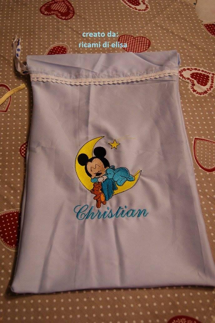 Bag with Baby Mickey Sleeping embroidery design
