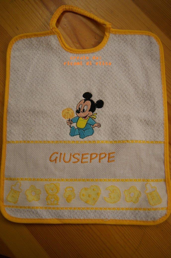 Baby bib with Mickey Mouse with ice-cream embroidery design