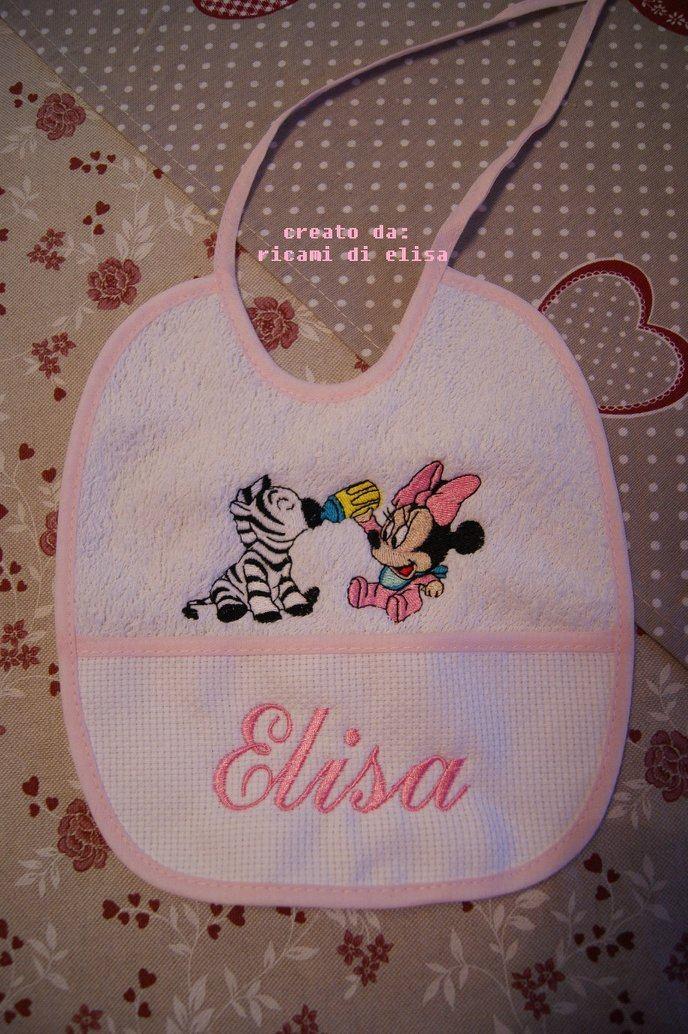Baby bib with Minnie Mouse and zebra embroidery design