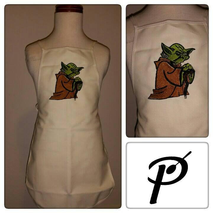Kitchen apron with Yoda Thinks embroidery design